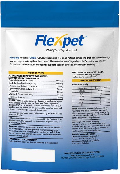 Show full view: Flexpet CM8 Maximum Strength Joint Health Dog & Cat Supplement, 60 count slide 2 of 5