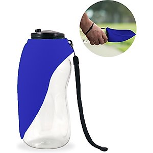 Flipo Fold-A-Bowl Non-skid Plastic Dog & Cat Bowl & Water Bottle, Gray, 26-oz, Blue