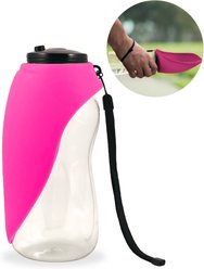 Flipo Fold-A-Bowl Non-skid Plastic Dog & Cat Bowl & Water Bottle, Gray, 26-oz, Pink