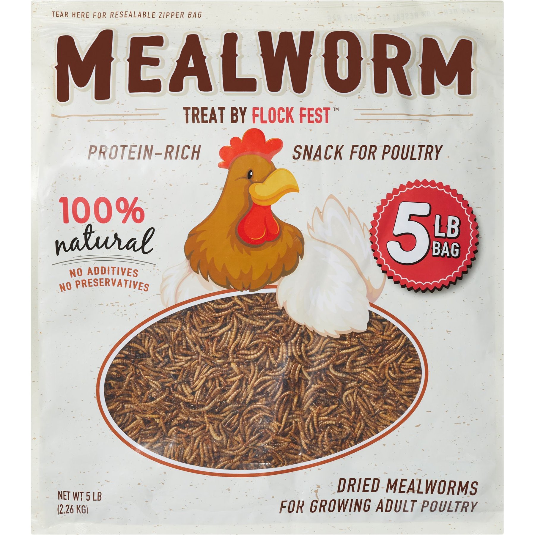 Flock Fest Dried Mealworms Adult Poultry Treats, 5-lb bag