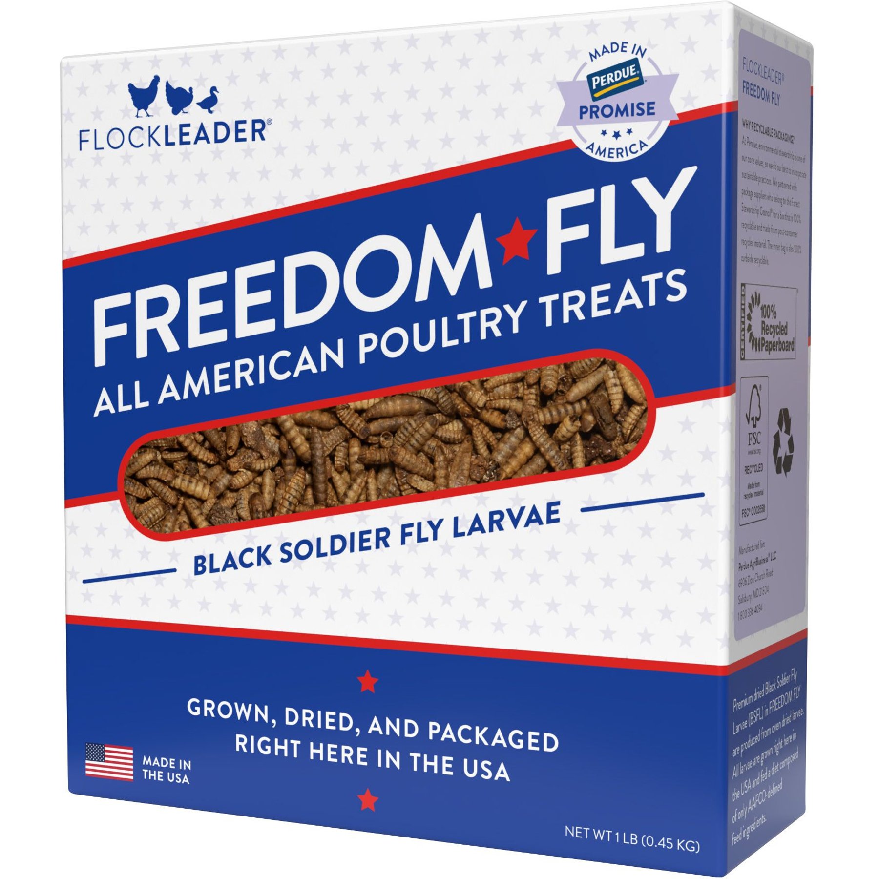 FlockLeader Freedom Fly All American Dried Black Soldier Fly Larvae Poultry Treats, 1-lb box