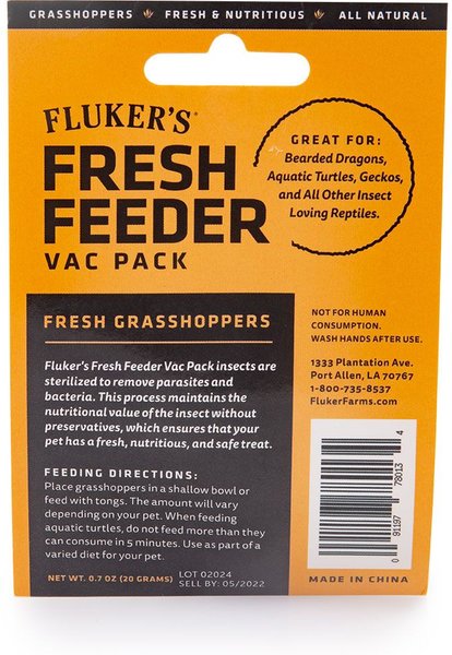 Fluker's Fresh Feeder Vac Pack Grasshoppers Reptile Food, 0.7-oz bag