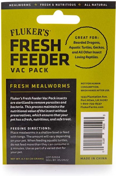 Fluker's Fresh Feeder Vac Pack Mealworms Reptile Food, 0.7-oz bag