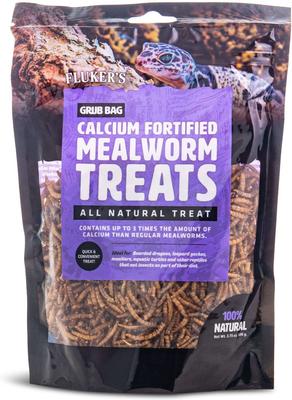 Show full view: Fluker's Grub Dried Mealworms with Calcium Reptile Food, 3-oz bag slide 2 of 4