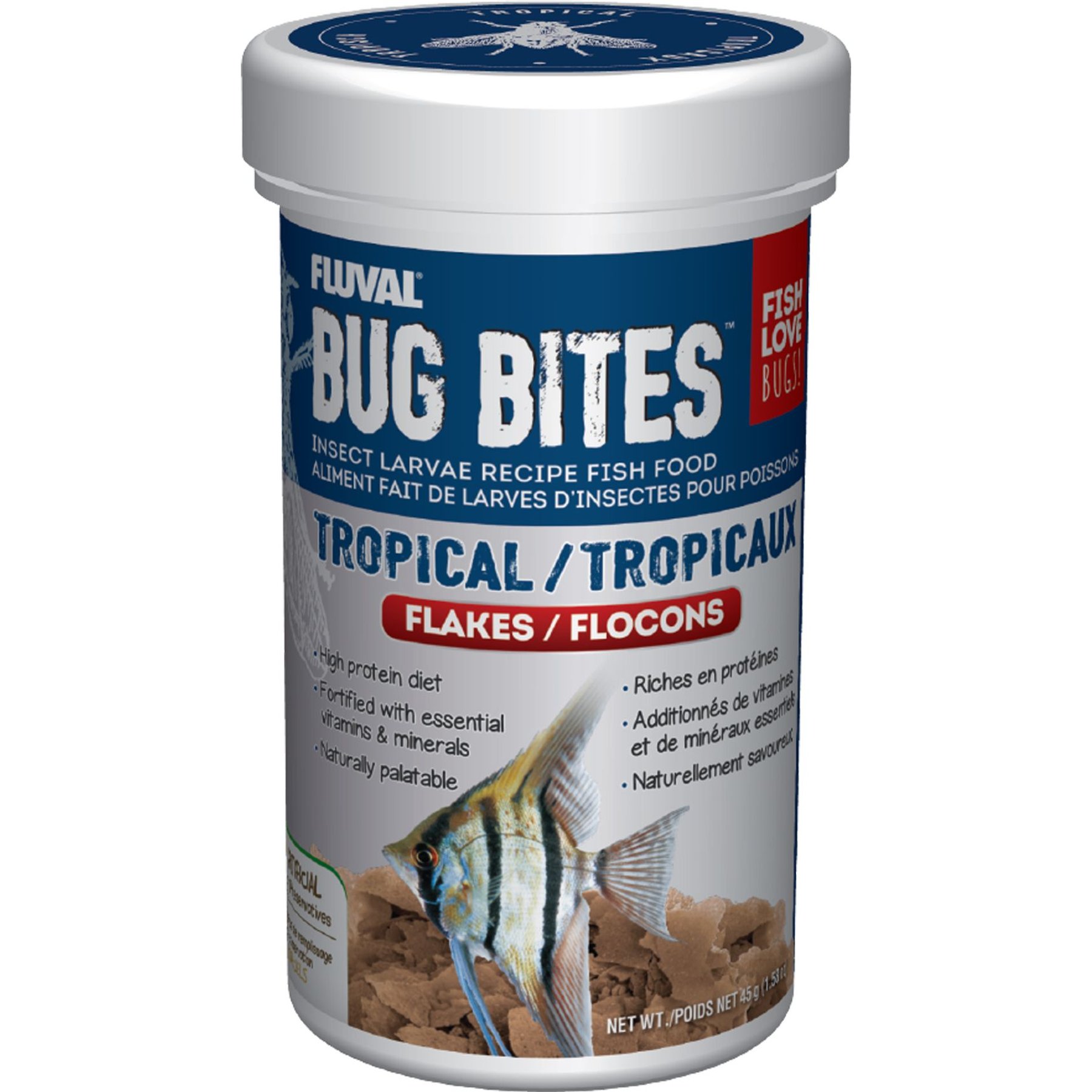 Fluval Bug Bites Tropical Freshwater Formula Flakes Fish Food, 1.58-oz