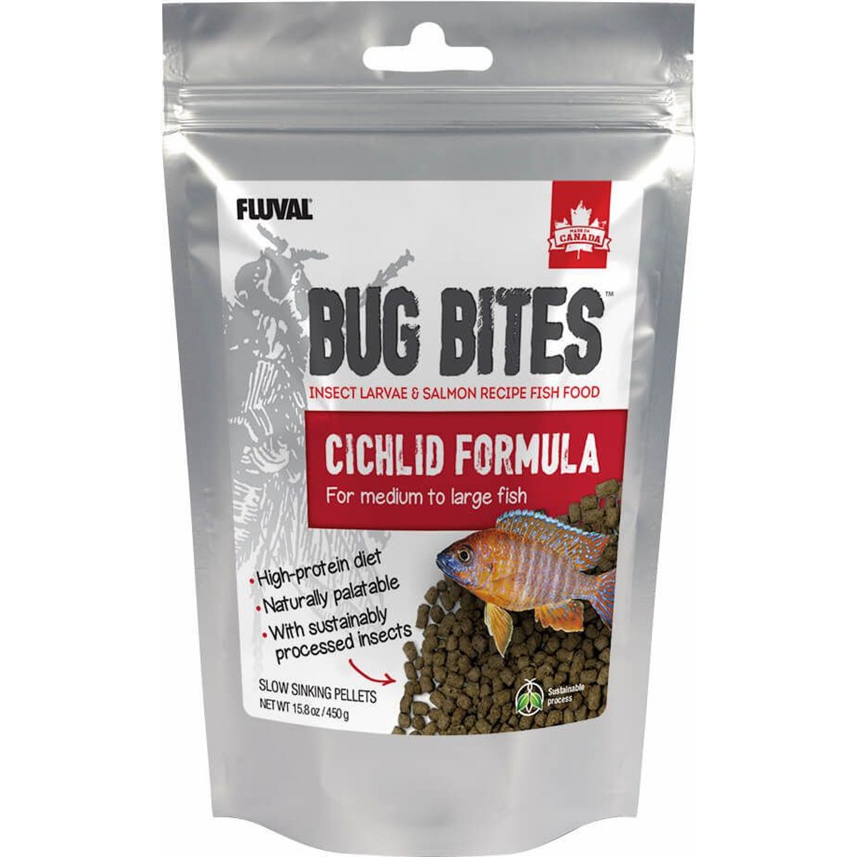 Fluval Bug Bites Cichlid Formula Medium & Large Pellets Fish Food, 15.8-oz