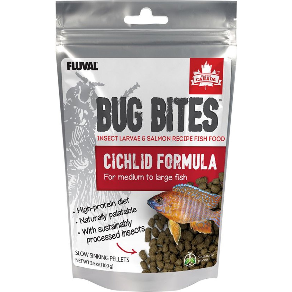 Fluval Bug Bites Cichlid Formula Medium & Large Pellets Fish Food, 3.5-oz