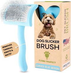 Flying Pawfect Curved Slicker Dog Brush, Blue, Medium