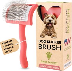 Flying Pawfect Curved Slicker Dog Brush, Coral, Medium