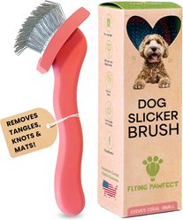 Flying Pawfect Curved Slicker Dog Brush, Coral, Small slide 1 of 5