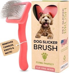 Flying Pawfect Flat Slicker Dog Brush, Coral, Medium