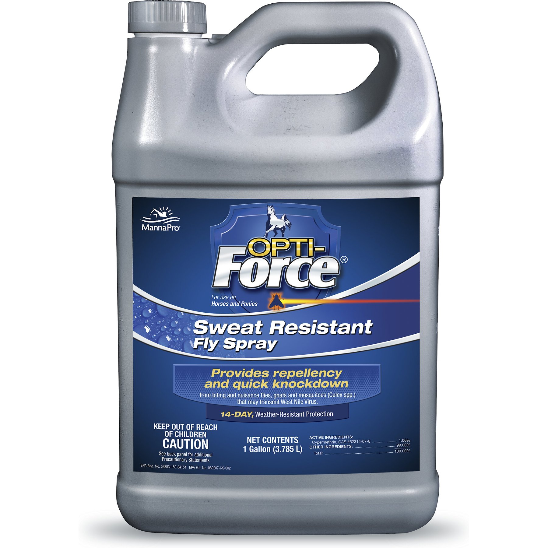 Manna Pro Opti-Force Sweat Resistant Fly Horse Spray, 1-gal bottle, bundle of 2