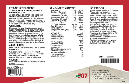 Show full view: Formula 707 Daily Essentials Vitamins & Minerals Hay Flavor Pellets Horse Supplement, 25-lb bucket slide 2 of 8