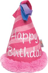 fouFIT Birthday Hat Crinkle Plush Dog Toys, Pink