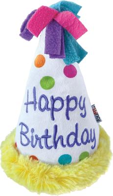 Show full view: fouFIT Hide 'n Seek Birthday Hat Crinkle Squeaky Dog Plush Toy, Multicolor slide 1 of 4