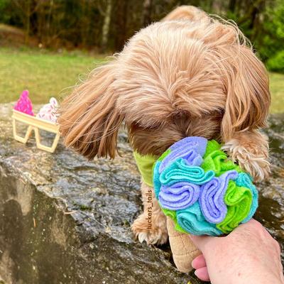 Show full view: fouFIT Hide 'n Seek Ice Cream Snuffle, Superhero Squeaky Dog Treat Dispenser Toy, Blue, Small slide 4 of 6