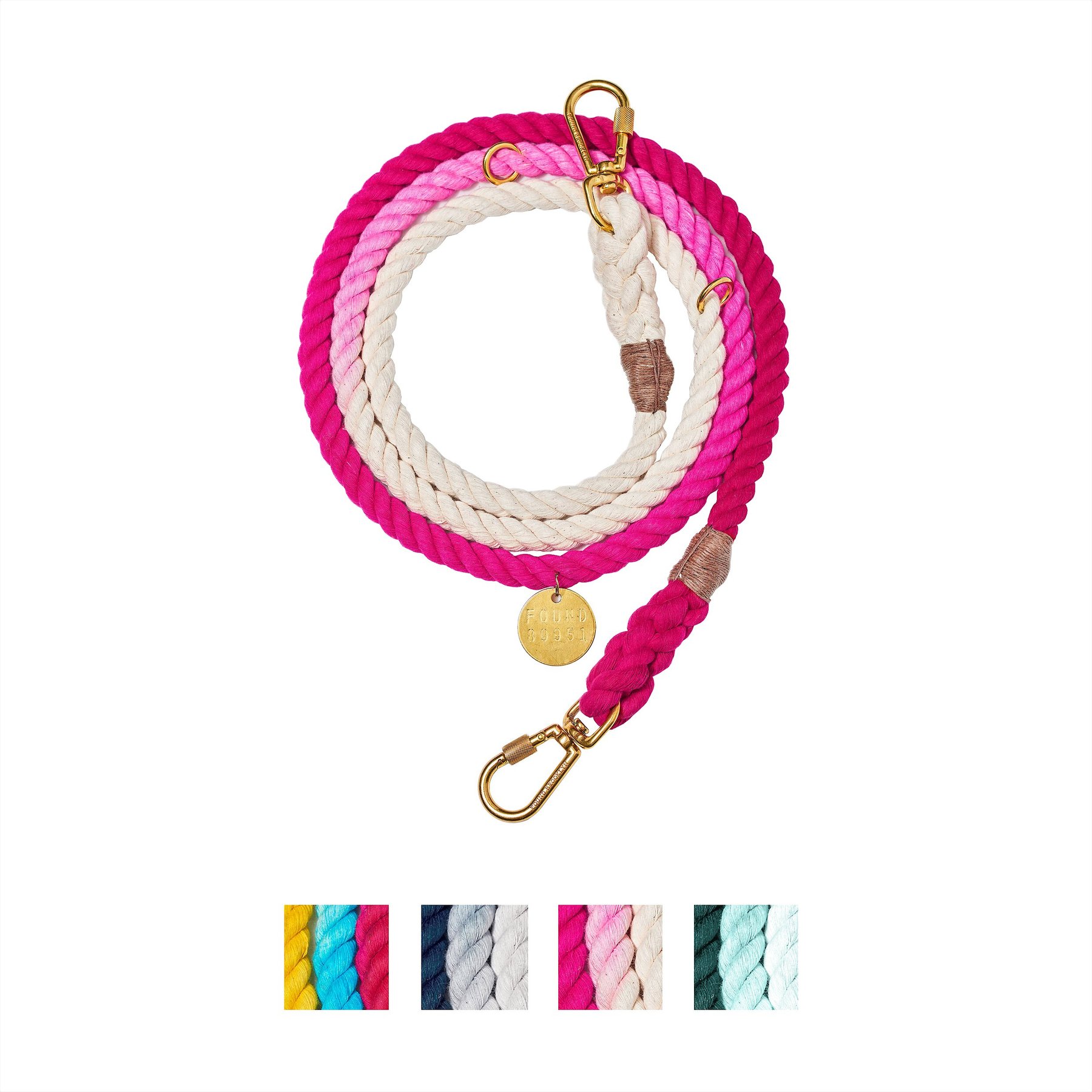 Found My Animal Adjustable Ombre Rope Dog Leash, Magenta, 7-ft, Medium