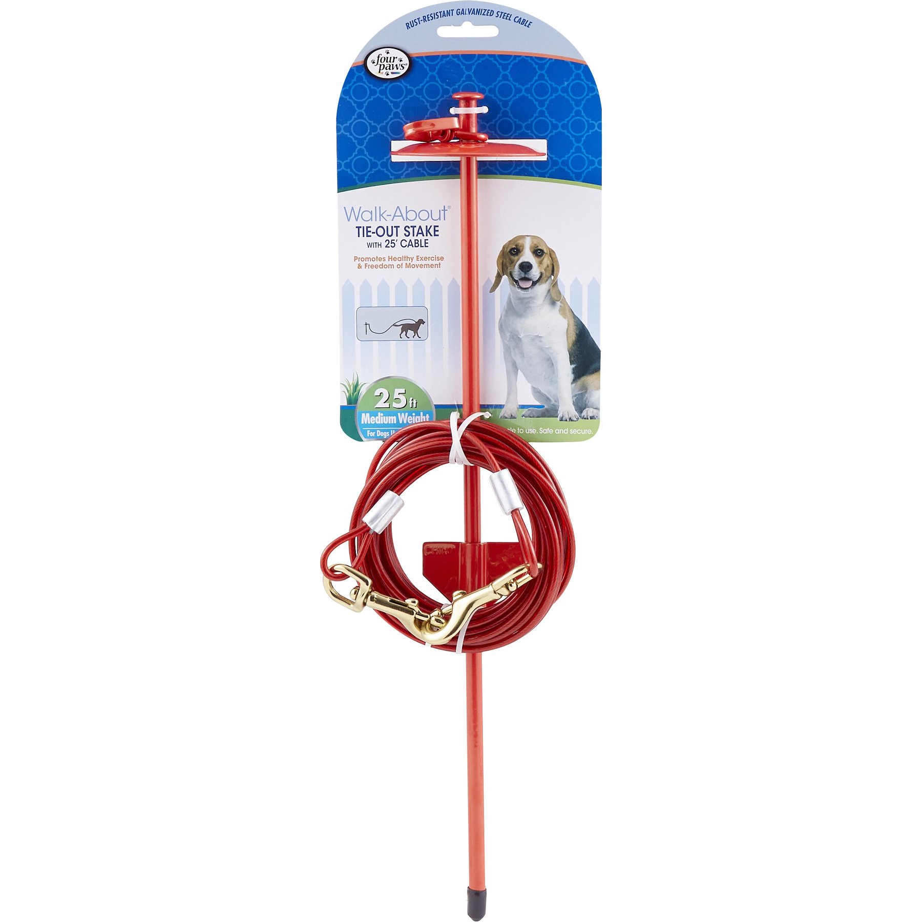 Four Paws Walk-About Tie Out Stake, 25-ft