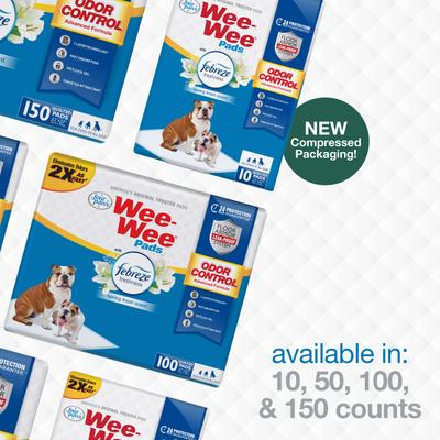 Show full view: Four Paws Wee-Wee Odor Control Dog Training Pads with Febreze Freshness, 22 x 23-in, 10 count slide 9 of 12