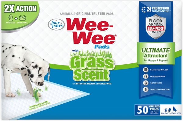 Show full view: Four Paws Wee-Wee Ultimate Attractant Dog Pee Pads, Grass Scent, 22 x 23-in, 50 count slide 7 of 9