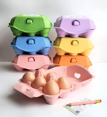 Show full view: Fresh Eggs Daily Colored Reusable Pulp Paper Cardboard Cartons, Carton Labels, Pencil & Egg Handling Tips Chicken Egg Carrier, 18 count slide 2 of 10