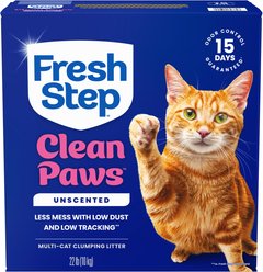Fresh Step Clean Paws Unscented Multi-Cat Clumping Clay Cat Litter, 22-lb box