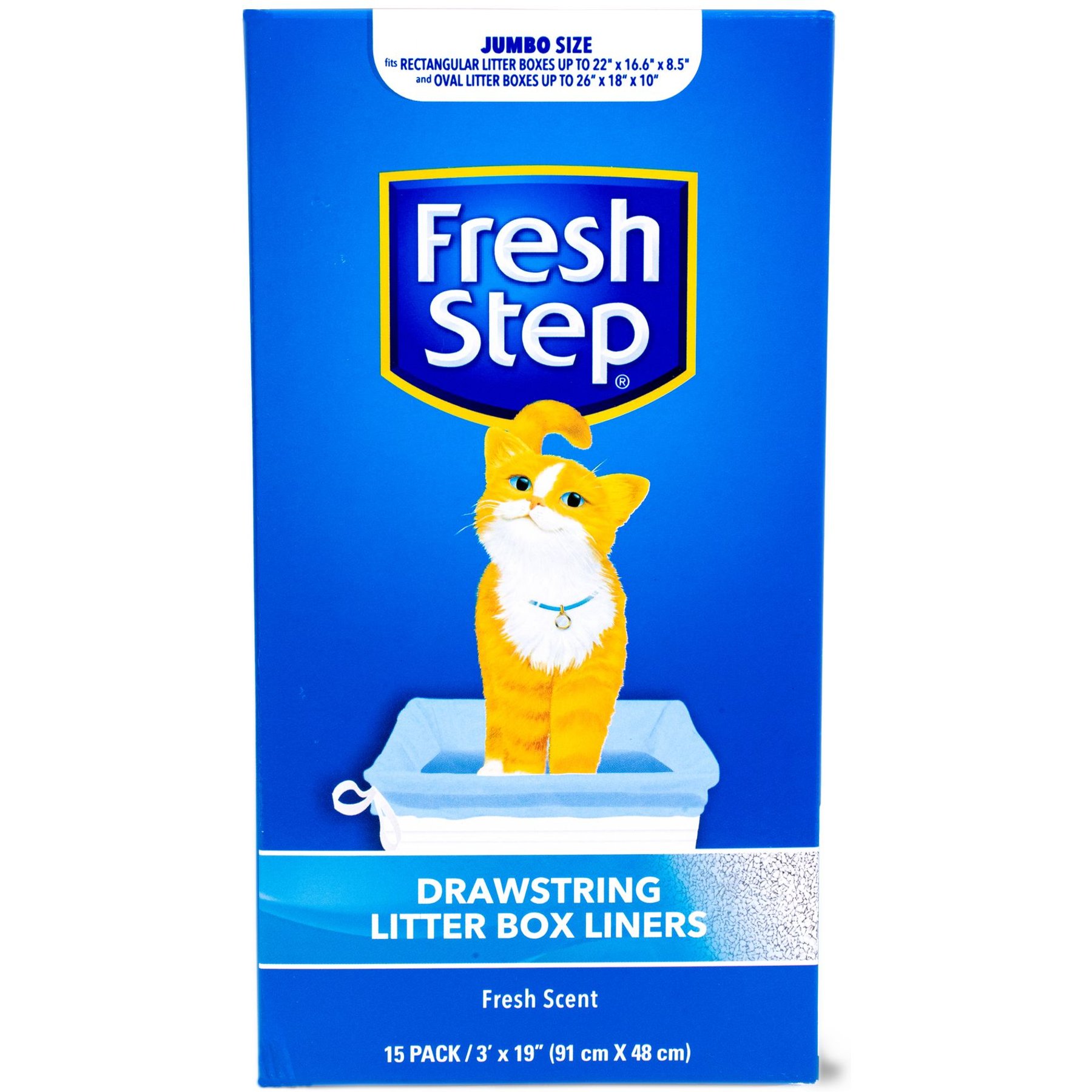 Fresh Step Products Drawstring Cat Litter Box Liners, Scented, 15 count, Jumbo: 36 x 19-in