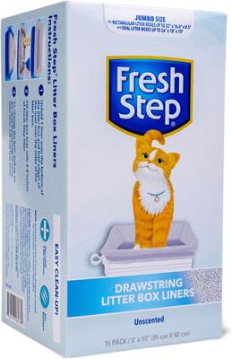 Show full view: Fresh Step Products Drawstring Cat Litter Box Liners, Unscented, 15 count, Jumbo: 36 x 19-in slide 2 of 6