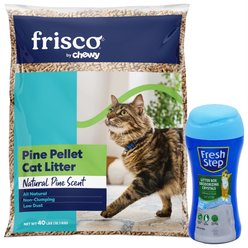Fresh Step Fresh Scent Cat Litter Deodorizing Crystals, 15-oz bottle & Frisco Pine Pellet Unscented Non-Clumping Wood Cat Litter, 40-lb bag