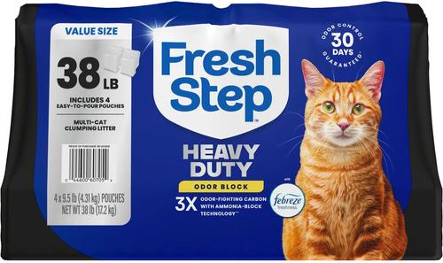 Show full view: Fresh Step Heavy Duty Febreze Freshness Odor Control Multi-Cat Clumping Cat Litter, 9.5-lb bag, 4 count slide 10 of 12
