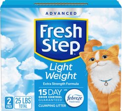 Fresh Step Light Weight Advanced Extreme Febreze Freshness Scent Clumping Cat Litter, 12.5-lb box, 2 count
