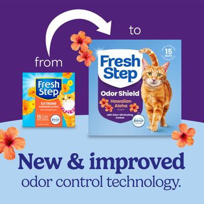 Show full view: Fresh Step Odor Shield Extreme Hawaiian Aloha Febreze Scented Multi-Cat Clumping Clay Cat Litter, 22-lb box slide 3 of 11