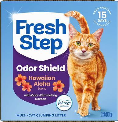 Show full view: Fresh Step Odor Shield Extreme Hawaiian Aloha Febreze Scented Multi-Cat Clumping Clay Cat Litter, 22-lb box slide 10 of 11