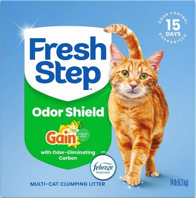 Show full view: Fresh Step Odor Shield Febreze Freshness Gain Original Scented Multi-Cat Clumping Clay Cat Litter, 14-lb box slide 9 of 12