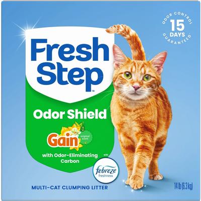 Show full view: Fresh Step Odor Shield Febreze Freshness Gain Original Scented Multi-Cat Clumping Clay Cat Litter, 14-lb box slide 10 of 12