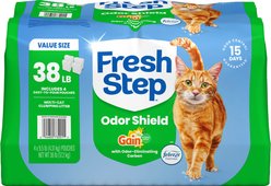 Fresh Step Odor Shield Febreze Freshness Gain Original Scented Multi-Cat Clumping Clay Cat Litter, 9.5-lb bag, 4 count