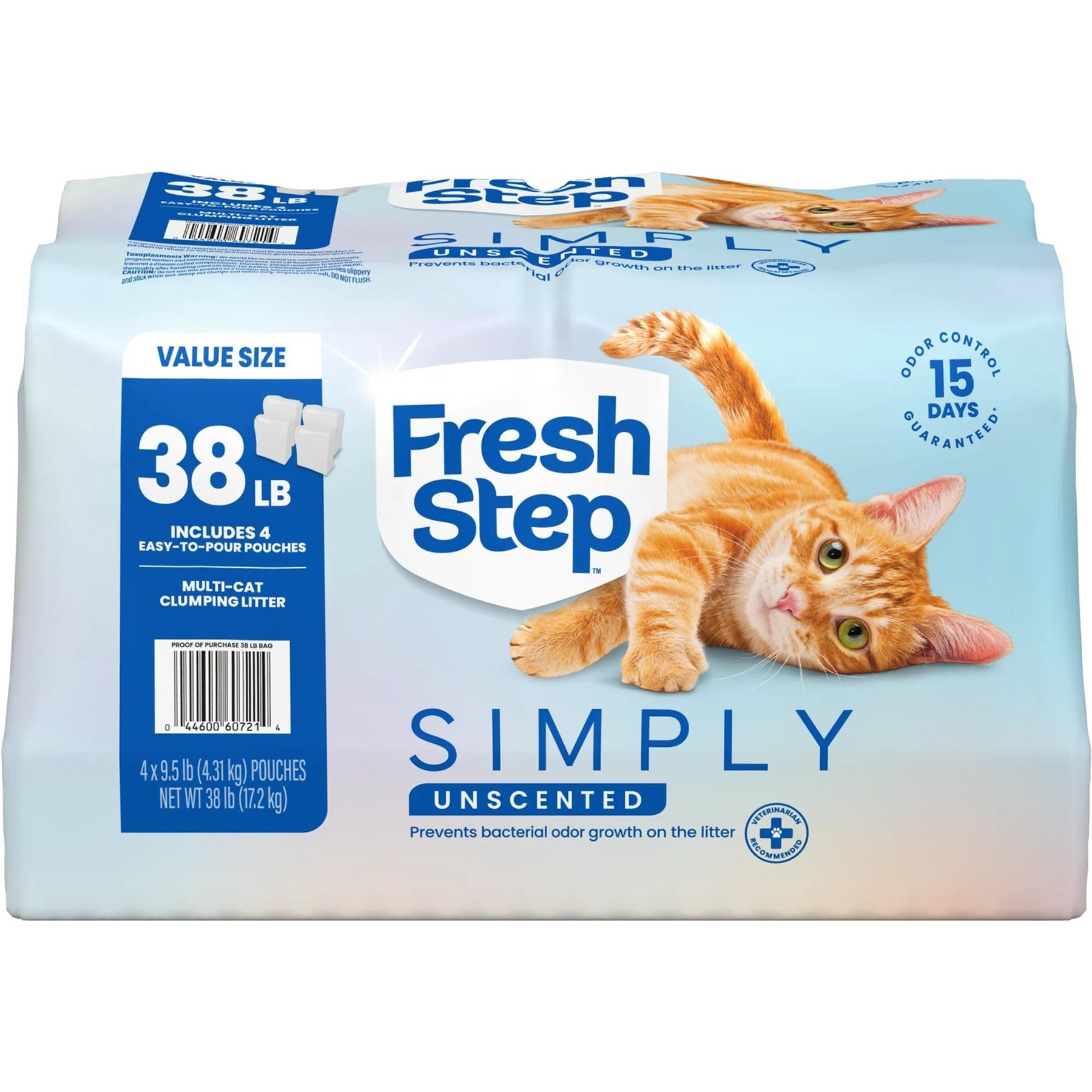 Fresh Step Simply Unscented Multi-Cat Clumping Cat Litter, 9.5-lb bag, 4 count