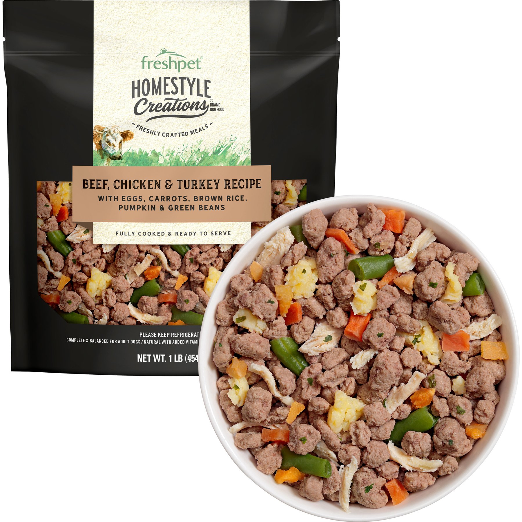Freshpet Homestyle Creations Fresh Beef, Chicken & Turkey Recipe Dog Food, 1-lb bag, bundle of 12