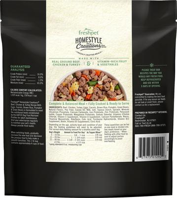 Show full view: Freshpet Homestyle Creations Fresh Beef, Chicken & Turkey Recipe Dog Food, 1-lb bag, case of 6 slide 3 of 10