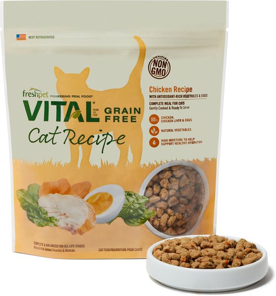 Freshpet Vital Chicken Recipe with Antioxidant-Rich Vegetables & Eggs Fresh Cat Food, 1-lb bag, case of 6