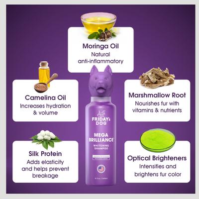 Show full view: Friday's Dog Mega Brilliance Fur Whitening & Brightening Dog Shampoo, 12-fl oz bottle slide 3 of 10