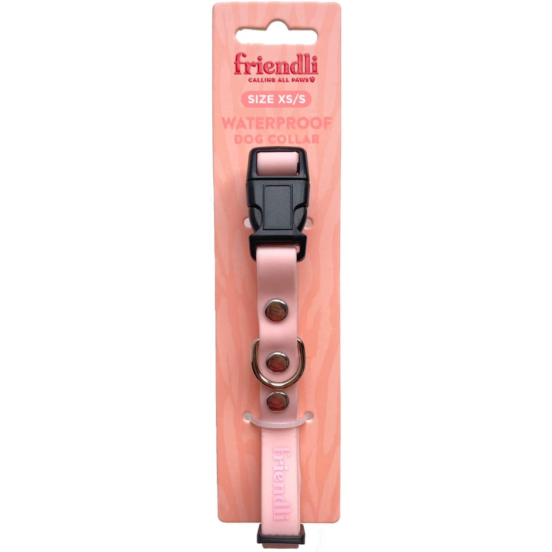 Friendli Waterproof Dog Collar, Bubblegum, X-Small/Small: 10 to 14-in neck, 1/2-in wide