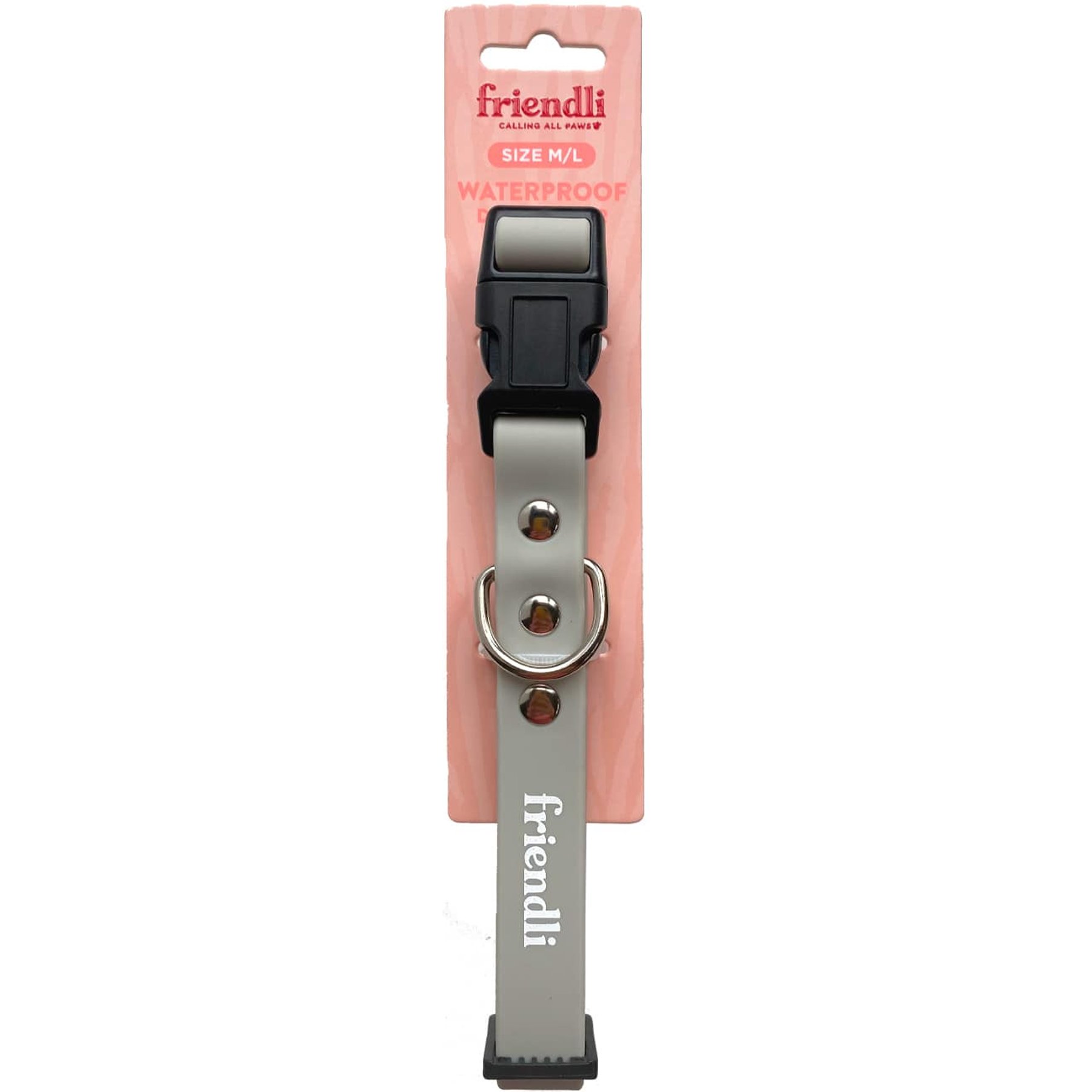 Friendli Waterproof Dog Collar, Snow Gray, Medium/Large: 14 to 20-in neck, 3/4-in wide