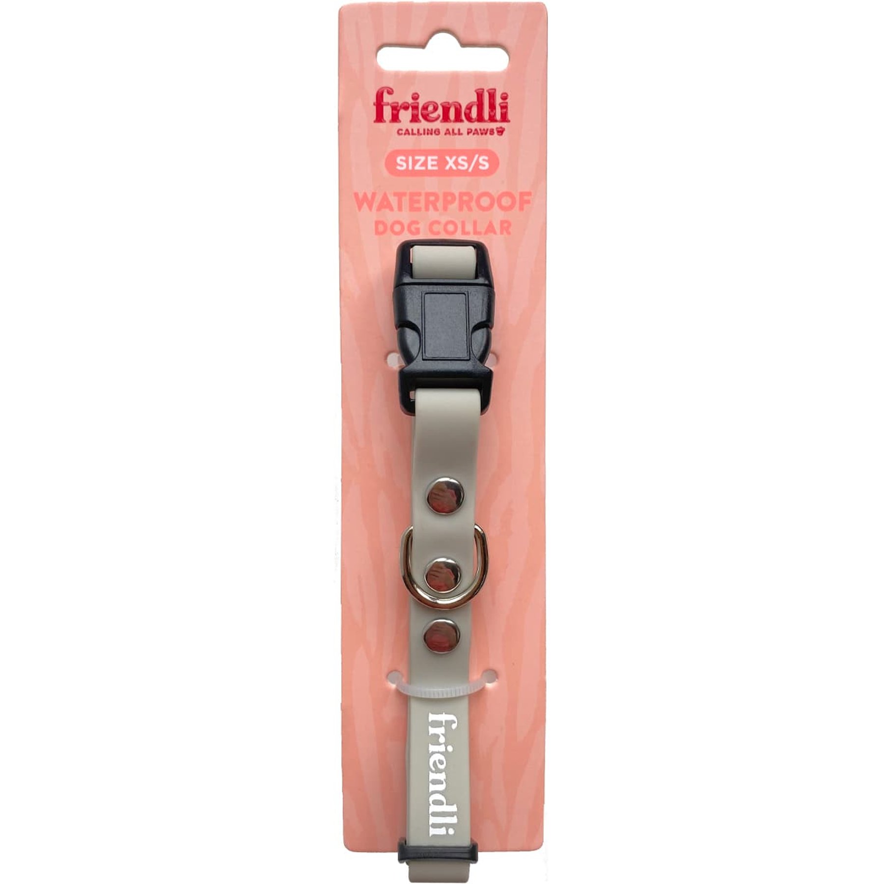 Friendli Waterproof Dog Collar, Snow Gray, X-Small/Small: 10 to 14-in neck, 1/2-in wide
