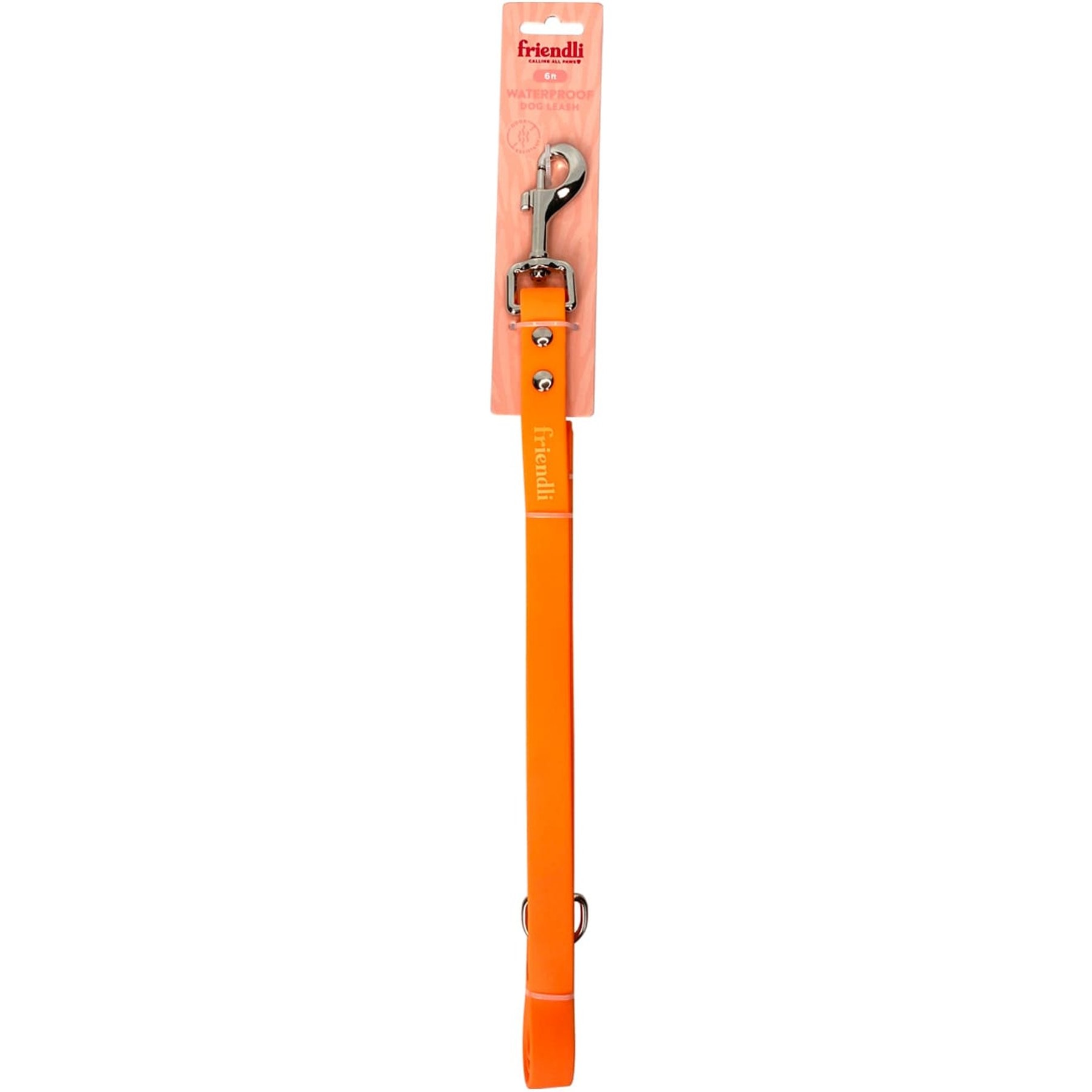 Friendli Waterproof Dog Leash, 6-ft long, 13/16-in wide, Tangerine