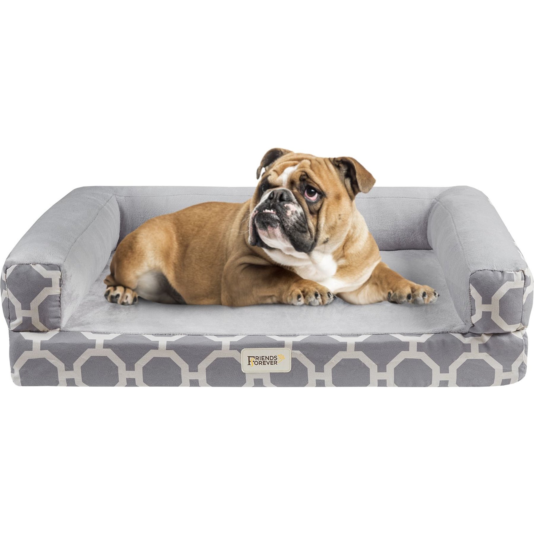 Friends Forever Harper Orthopedic Couch Bolster Sofa with Removable Cover Cat & Dog Bed, Grey, Medium