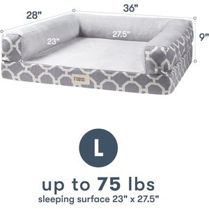Friends Forever Harper Orthopedic Couch Bolster Sofa with Removable Cover Cat & Dog Bed, Grey, Medium