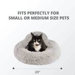 Friends Forever Luna Donut Faux Fur Cozy Cave Covered Dog Bed with Hooded Blanket, Grey slide 2 of 8