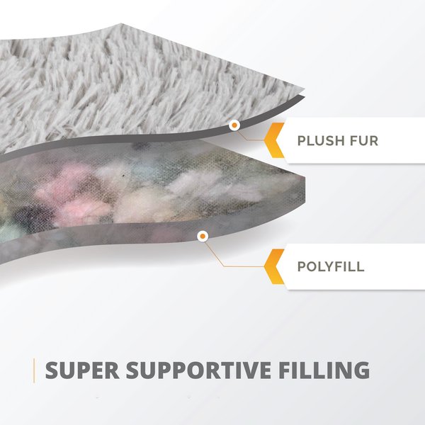 Show full view: Friends Forever Luna Donut Faux Fur Cozy Cave Covered Dog Bed with Hooded Blanket, Grey slide 6 of 9