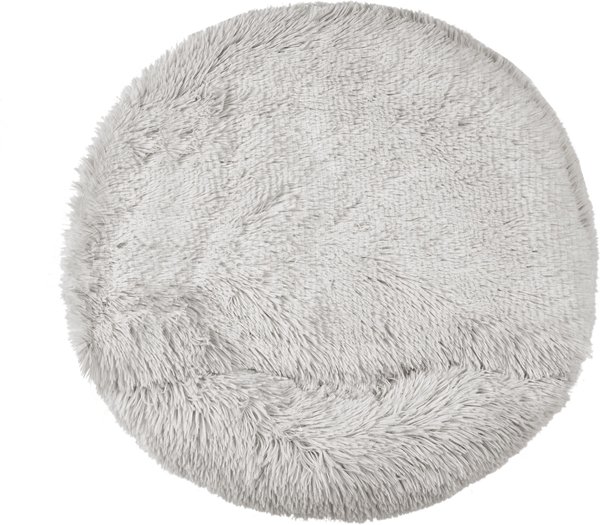 Show full view: Friends Forever Luna Donut Faux Fur Cozy Cave Covered Dog Bed with Hooded Blanket, Grey slide 8 of 9